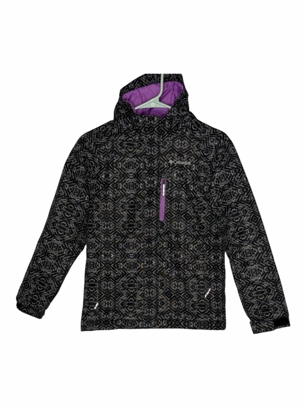 Columbia Girls Black and Purple Aztec Patterned Jacket, size medium
